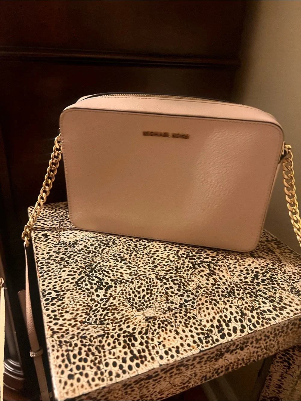 Michael Kors Blush Leather Crossbody with Gold Chain Strap